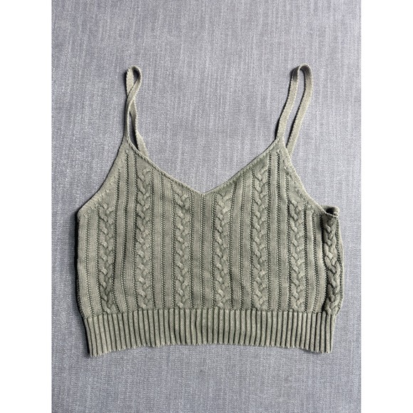 American Eagle Outfitters Tops - American Eagle Women Sage Green Cable Knit Sweater Cami Tank Top XL